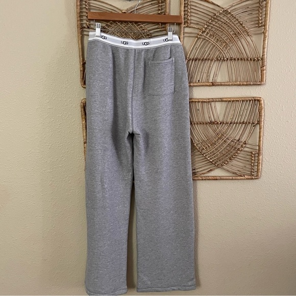 UGG Judie Lounge Pants Wide Leg Heather Gray Logo Waistband Women's Sz L  B12 - Picture 2 of 9